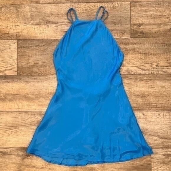ZARA Blue Halter Mini Dress NWT | Blogger Fave Satin Ring Detail - Picture 14 of 16